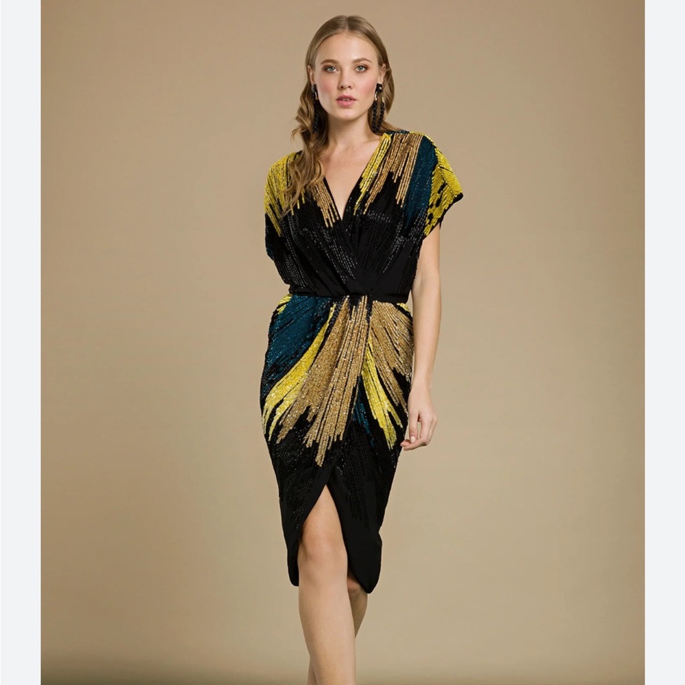 Gianni Bini Black and Gold Sequin Midi Dress